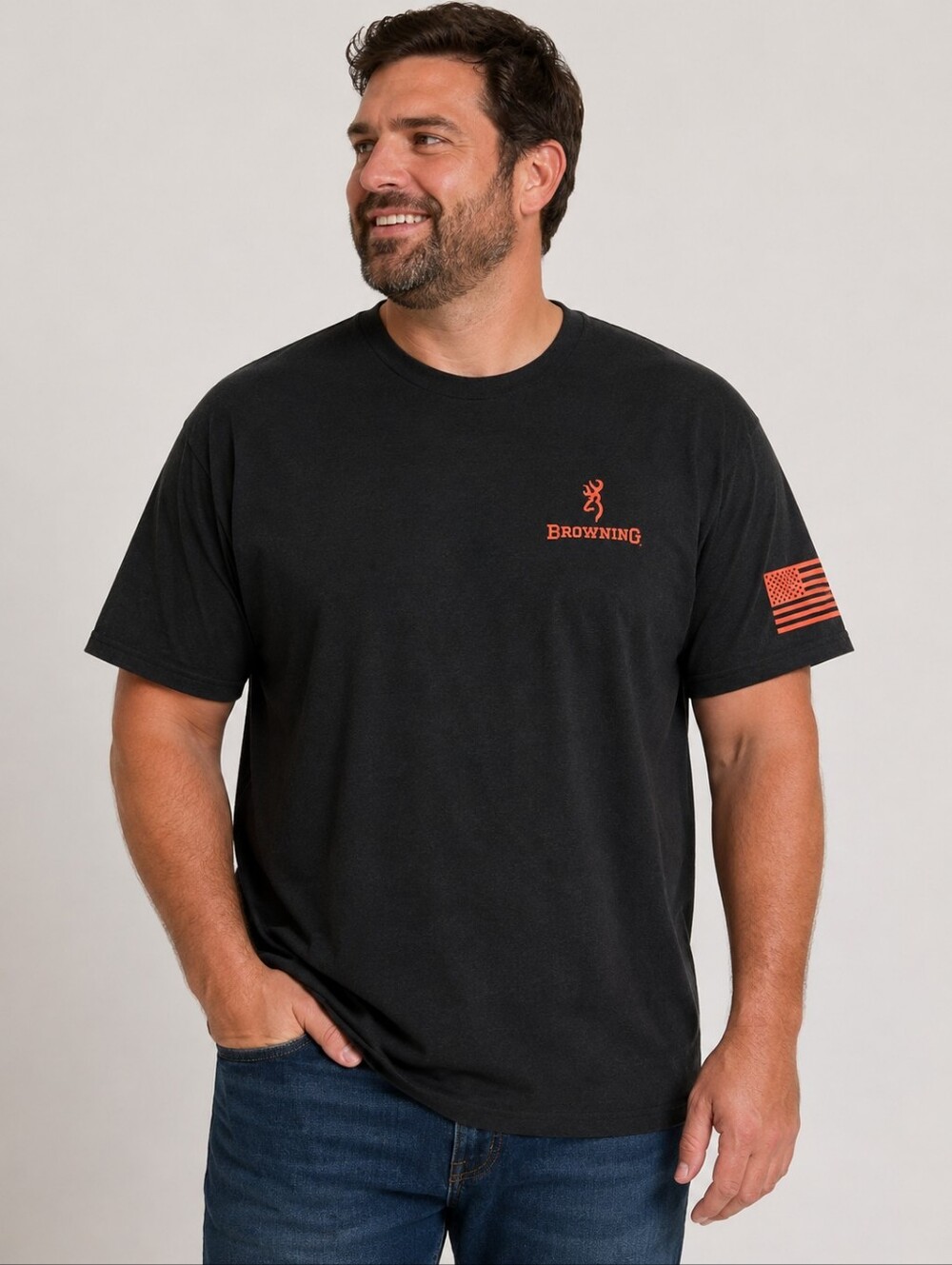 Browning Black Short-Sleeve Tee with Orange Logo and Flag